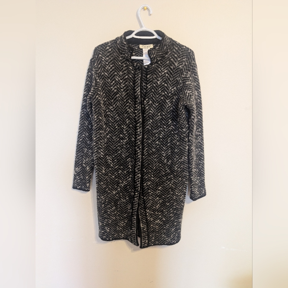 Cocogio Italy Wool Herringbone Longline Coatigan Jacket Veste Cardigan Small S/P